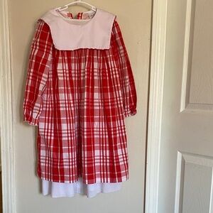 Red Plaid Long Sleeve Dress little girls size 8 100% cotton VALENTINES DAY